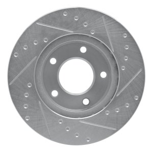 Mazda Protege Brake Rotor (1) - Front Left - R1 Concepts - Drilled & Slotted - Silver - `92-`03